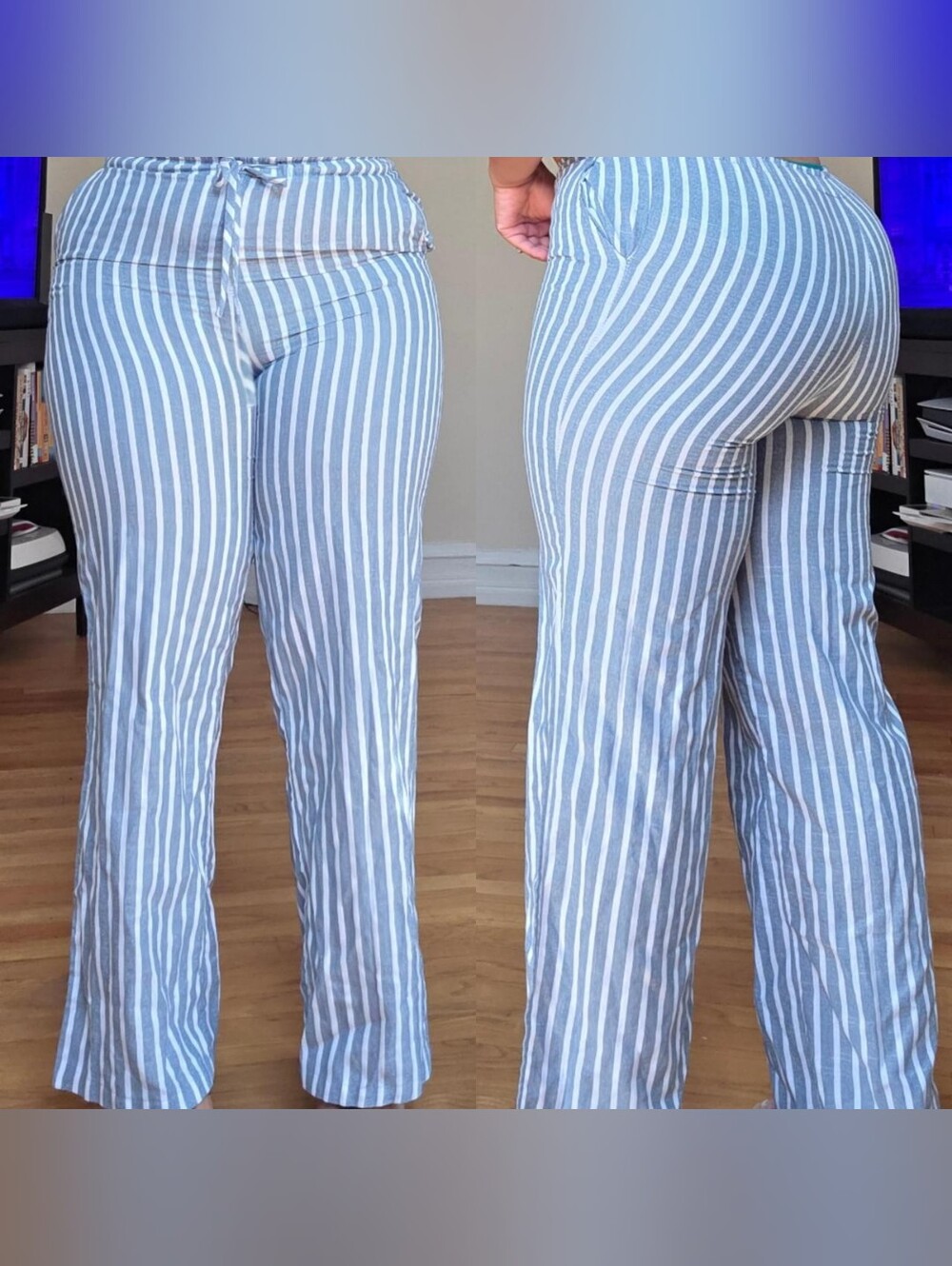 New Look Blue and White Vertical Stripe Wide-Leg Pants